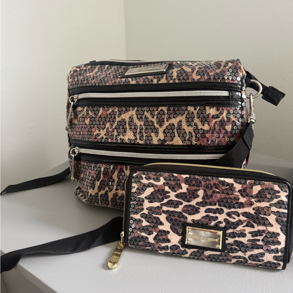 Betsey Johnson Brown Leopard Print Crossbody Bag and matching wallet!
